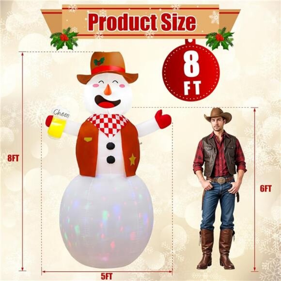 8FT Funny Christmas Inflatable Outdoor Decor, Giant Inflatable Cowboy Snowman - Picture 2 of 7